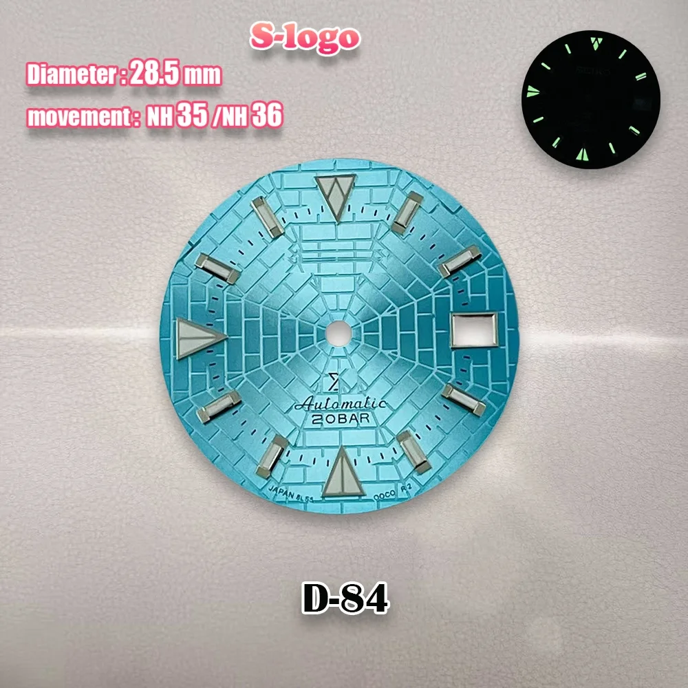 28.5mm S Logo spider web Sunray Dial Fit NH35/NH36/4R/7S Movement Green Luminous Watch Modification Accessories Repair tools