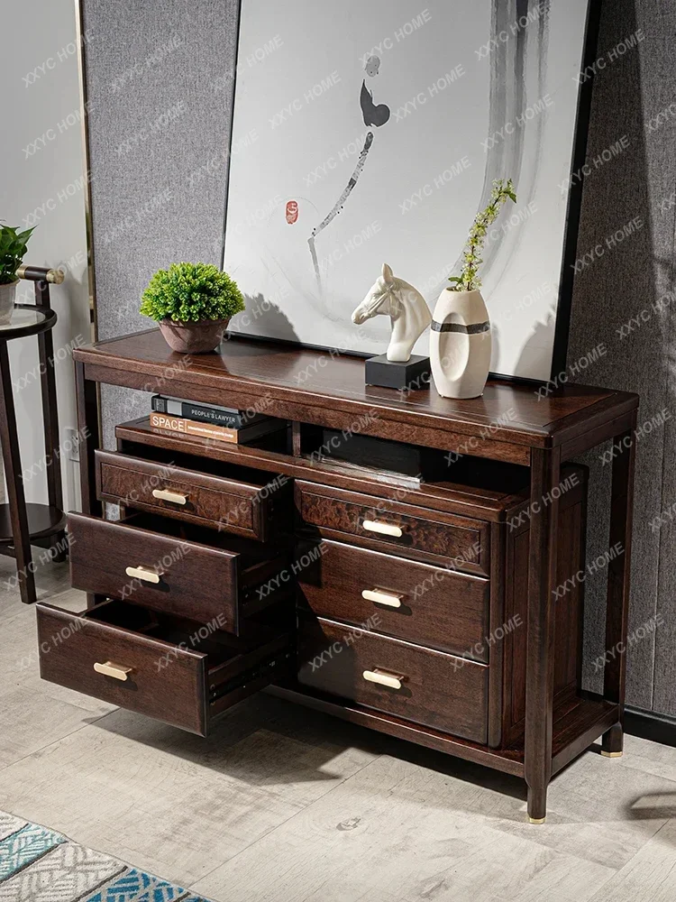 مقعد تلفزيون على الطراز الصيني الجديد لغرفة النوم وغرفة النوم الرئيسية العالية وخزانة درج Ugyen Ebony من الخشب الصلب #2