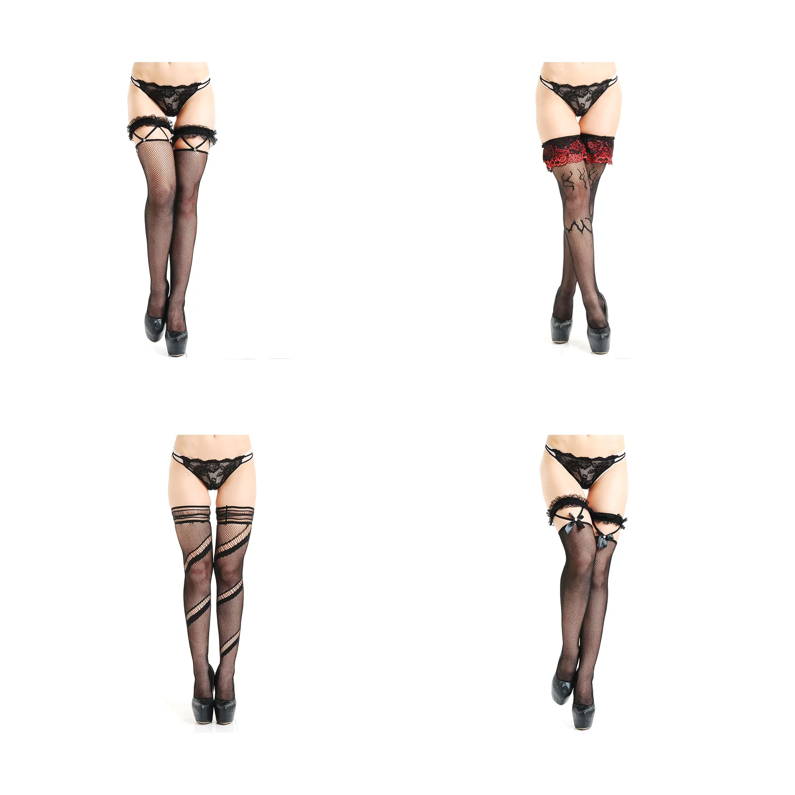 

Four combinations of black fishnet high stockings (8614+8604+8611+8612)