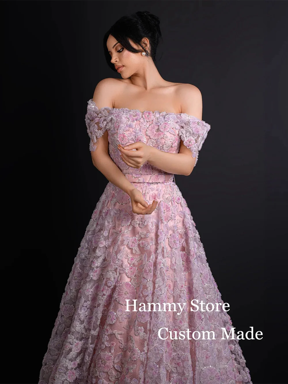 فستان سهرة متدرج على شكل زهرة مخصص بدون أكتاف مطرز بالخرز من الدانتيل على شكل حرف A فساتين حفلة موسيقية مناسبة خاصة بسحاب خلفي #3