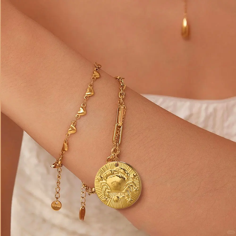 5pcs Stainless Steel 12 Zodiac Signs Charms Connector Gold Plated Pendants for DIY Jewelry Earrings Necklace Making Materials
