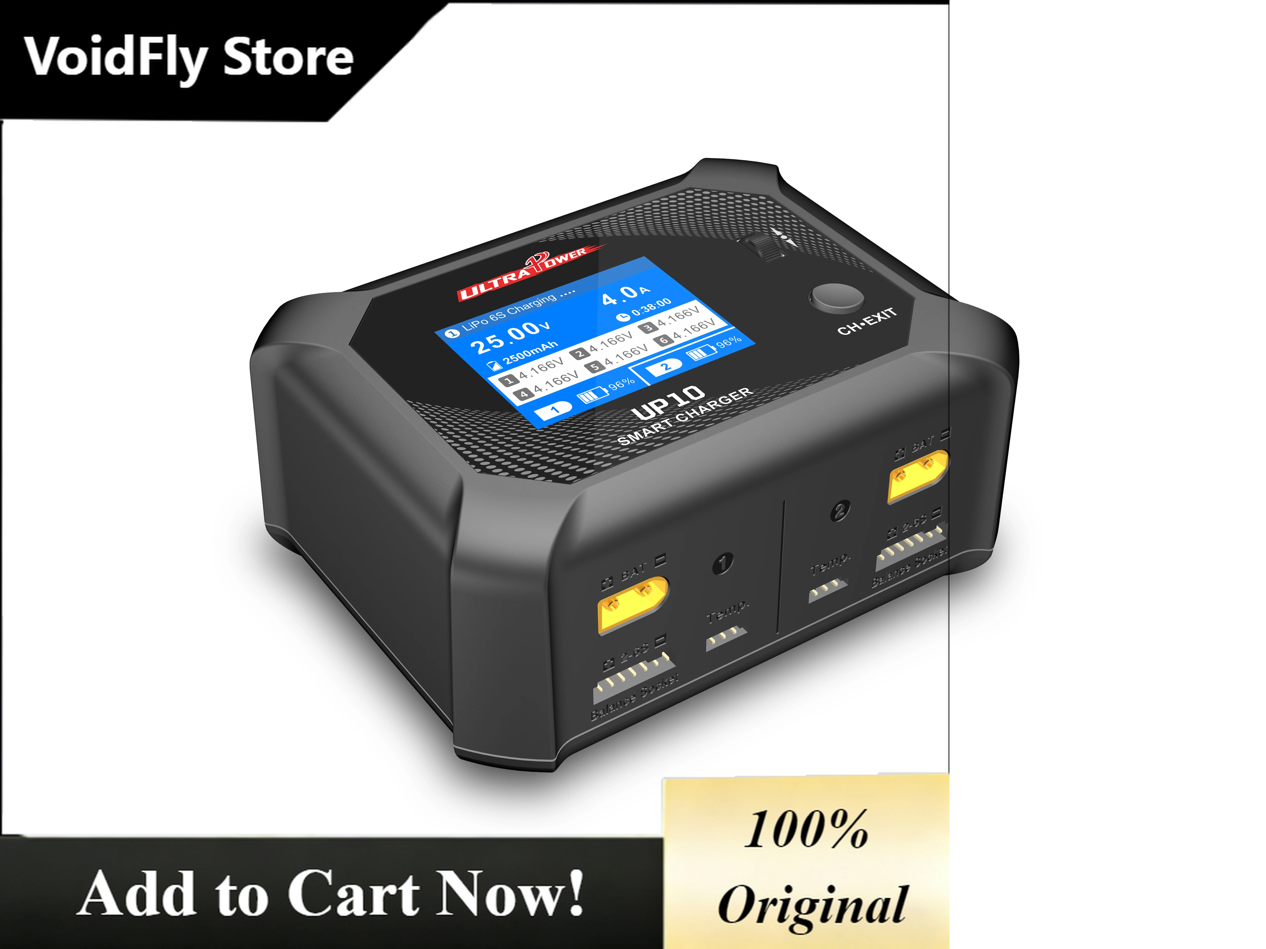VoidFly UltraPower UP10 Balance Charger AC100W/DC200W 2.4 Inch Colorful Screen AC/DC Mode Dual-Channel For LiHv LiPo LiFe Lilon
