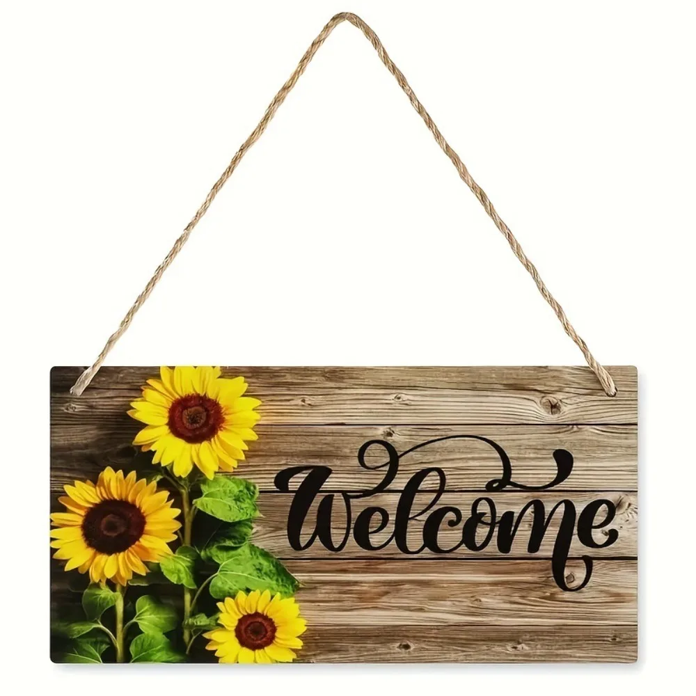 

Pastoral Style Sunflower Welcome Sign Lightweight Hanging Welcome Door Sign Rectangular Wooden Decoration Sign Flower Shop