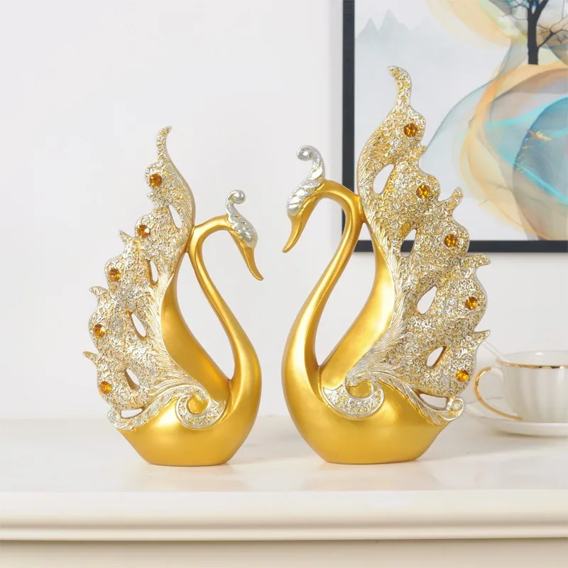 

Gold Animal Figurines Gift Modern Home Decoration Resin Room Decor Swan Statues and Statues Wedding Figurine Desk Accessories