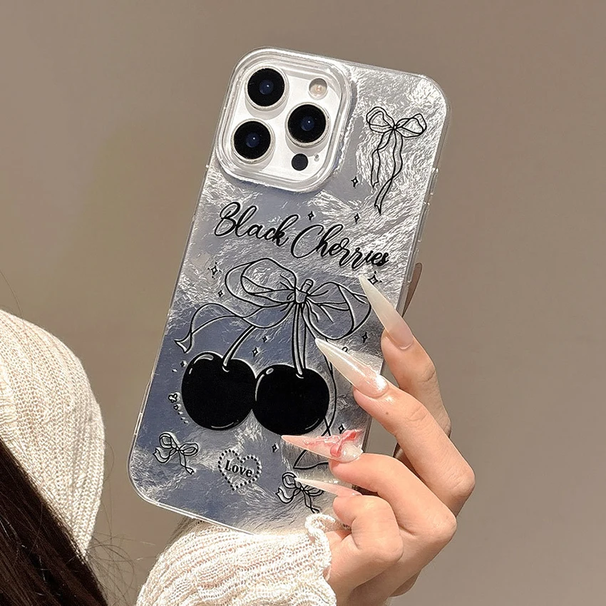 깃털 질감 폰 케이스 (아이폰 16, 15, 14, 13 Pro, 12, 11 Max Plus, 16Pro용) 체리 페인팅 폰 케이스, 맞춤형 15Promax 커버