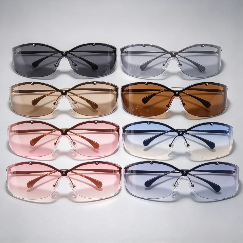 New Unisex Rimless Sunglasses UV400 Trendy Minimalist Streetwear Shades Luxury Designer Eyewear for Beach Travel Driving Outdoor
