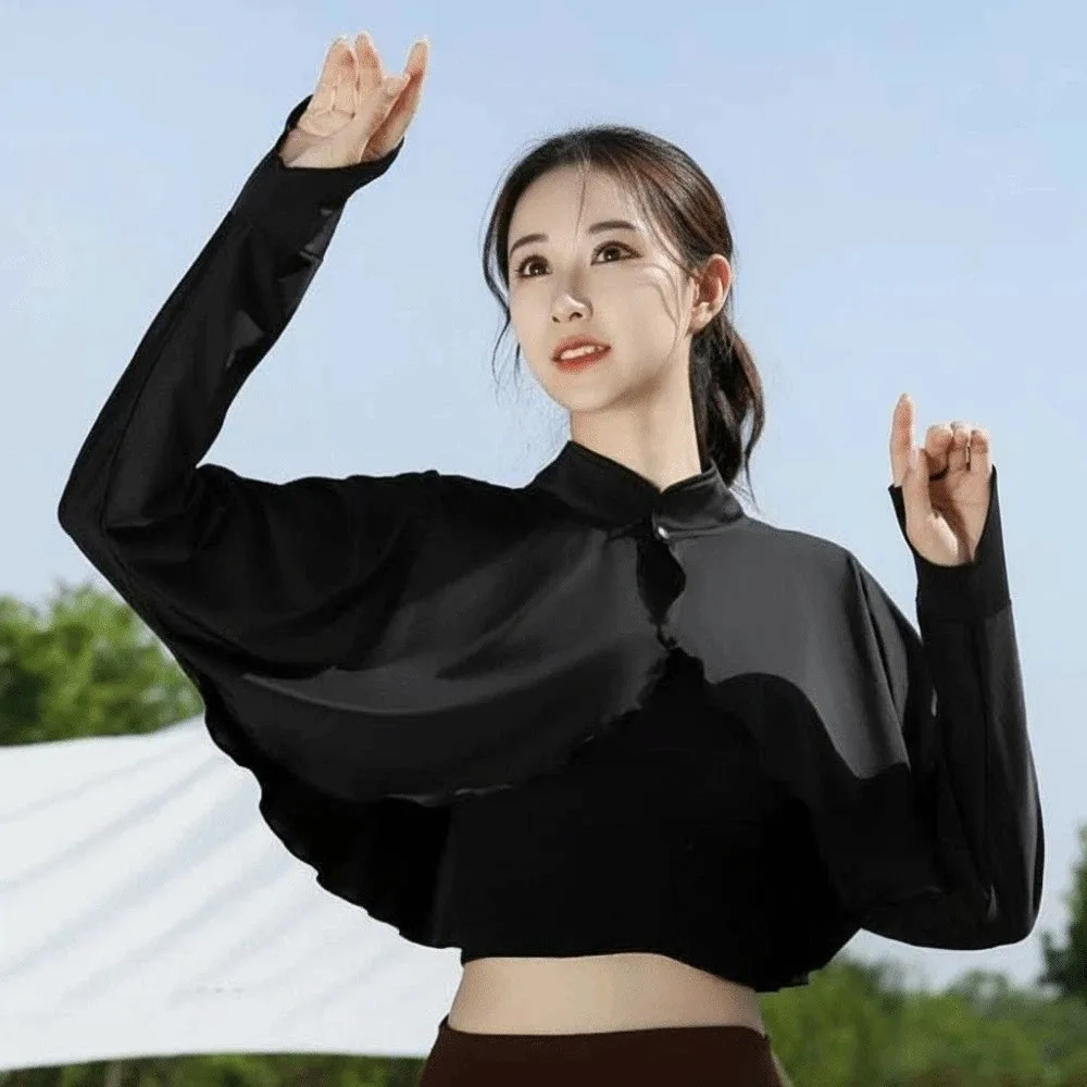

Fashion Solid Color Summer Sunscreen Shawl Sunshade Cloak Thin Ice Silk Cape Crop Top Long Sleeve Sun Protection Clothing Riding