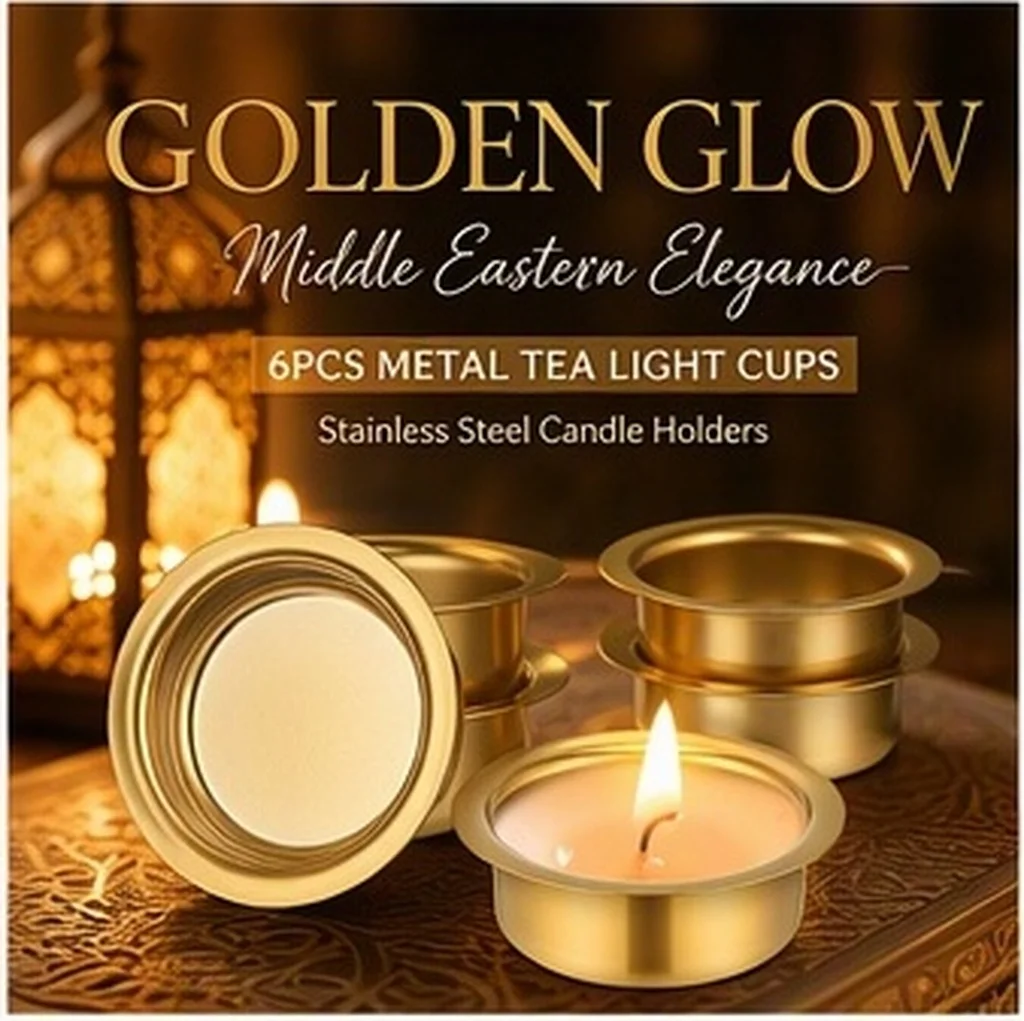 6Pcs Metal Tea Light Case Containers Votive Holders Incense Burner Accessories Elegant Home Office Hotel Decor Golden