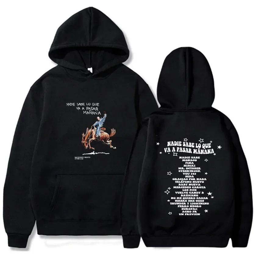 Bad Bunny New Album Nadie Sabe Lo Que Va Pasar Manana Hoodies Men Letter Printed Clothing Long Sleeve Loose Casual Sweatshirts