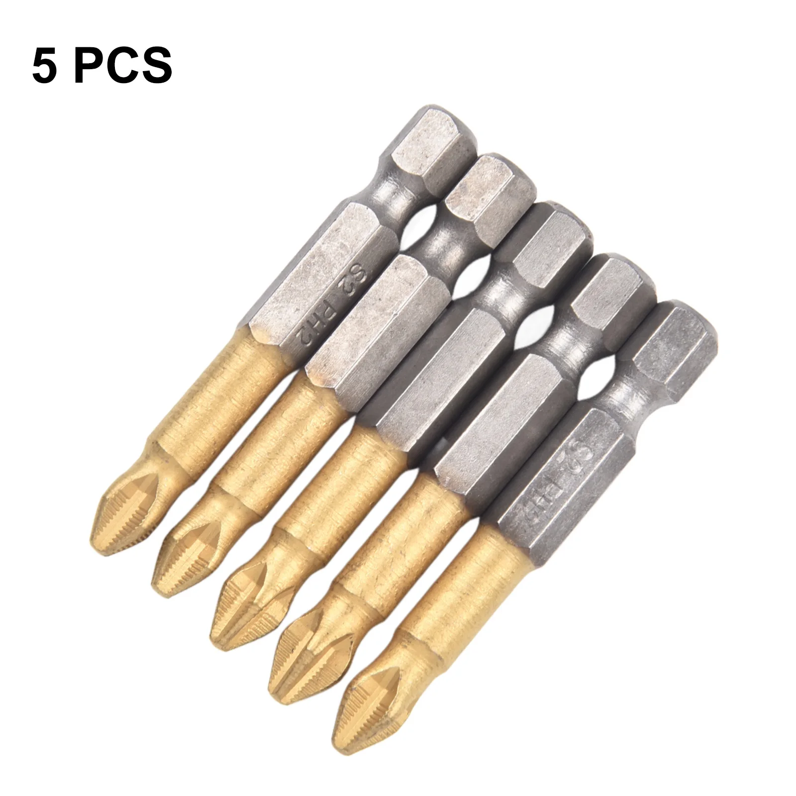 5Pcs PH2 Screwdriver Bit Titanium-coated Non-slip Cross Drill Bit Hex Shank 50mm Electric Impact Driver Power Tool Accessories