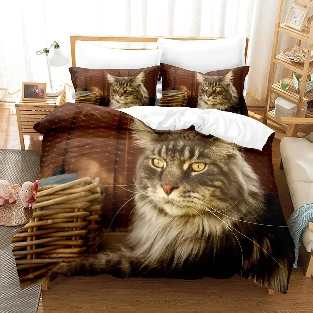 New 3D Print Maine Coon Lovely Cat Comfortable Duvet Quilt Cover Pillowcase Bedding Set Children Bedroom Decoration Home Textile