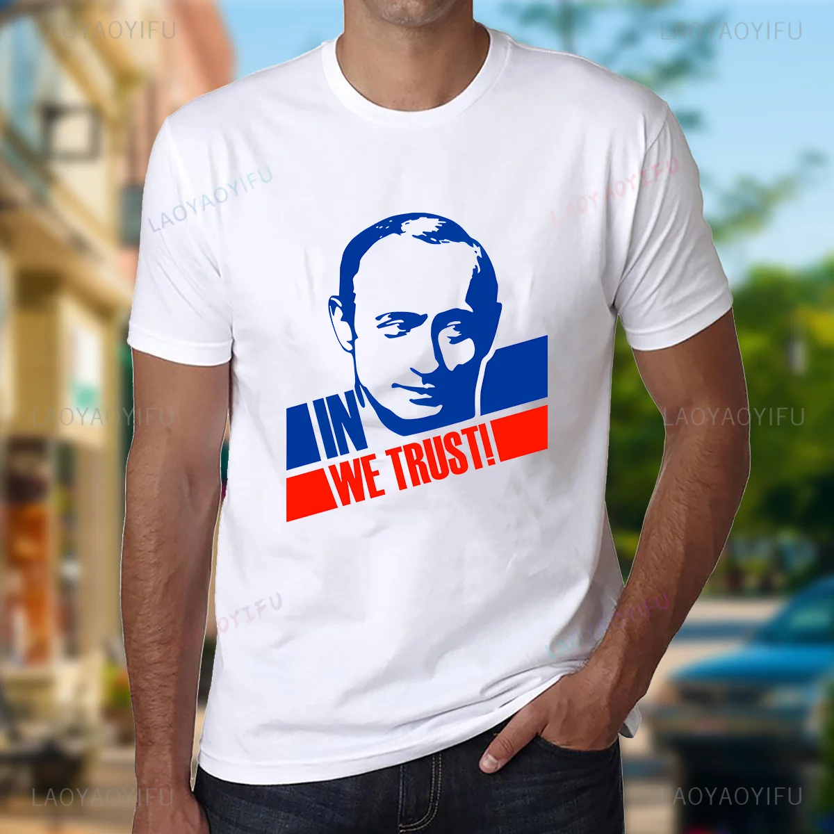 Funny T Shirt Men Humor Russia in Putin We Trust! Pattern Print Tops Streetwear Men Clothing Graphic Tee Cotton Ropa Hombre