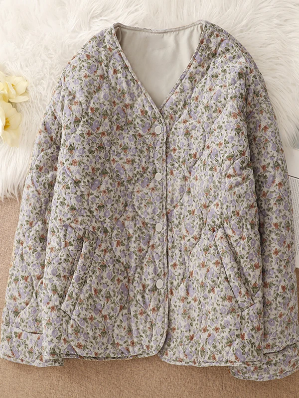 

Хлопковая куртка в стиле ретро с цветочным принтом, женская зимняя модная свободная повседневная теплая хлопковая куртка, верхняя одежда, удобная круглая одежда Ne Lo...