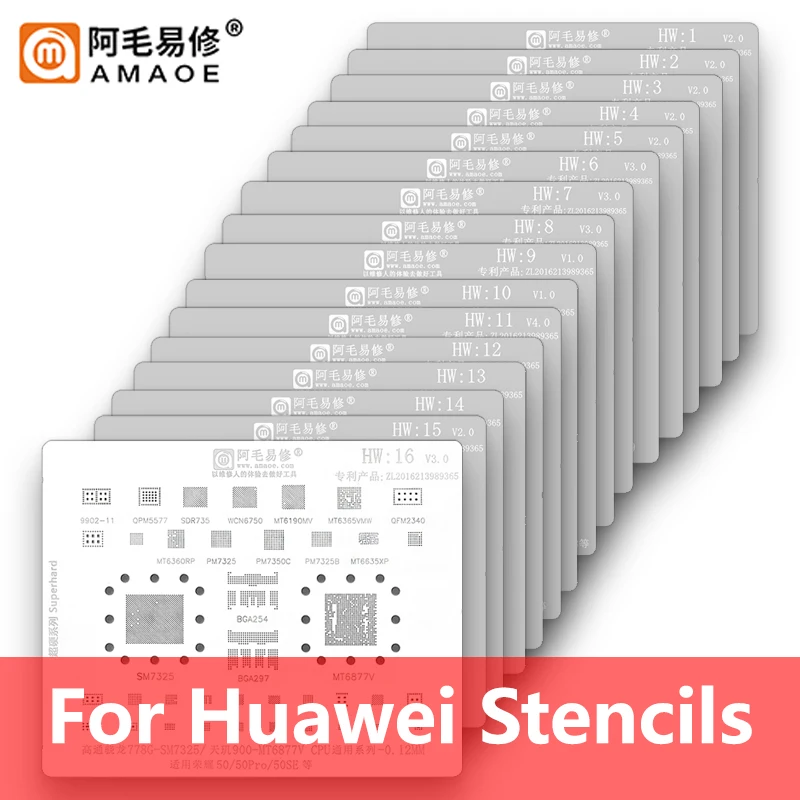 

Amaoe BGA Reballing Stencil For HUAWEI Honor MATE CPU RAM Power wifi charger IC Chip Reball Pin BGA Direct Heat Template