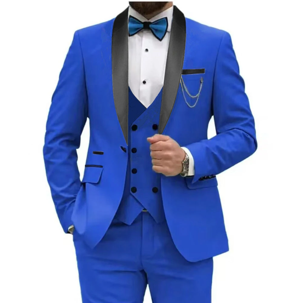 2024 Fashion New Men Stretch Fabric Boutique Slim Fit Business Suit Trousers Coat 3 Pcs Set Dress Blazers Jacket Vest Pants