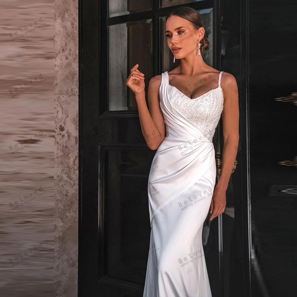 빈티지 웨딩 드레스 새틴 신부 가운 민소매 백리스 로브 포멀 파티 우아한 웨딩 드레스 맞춤 제작 2026