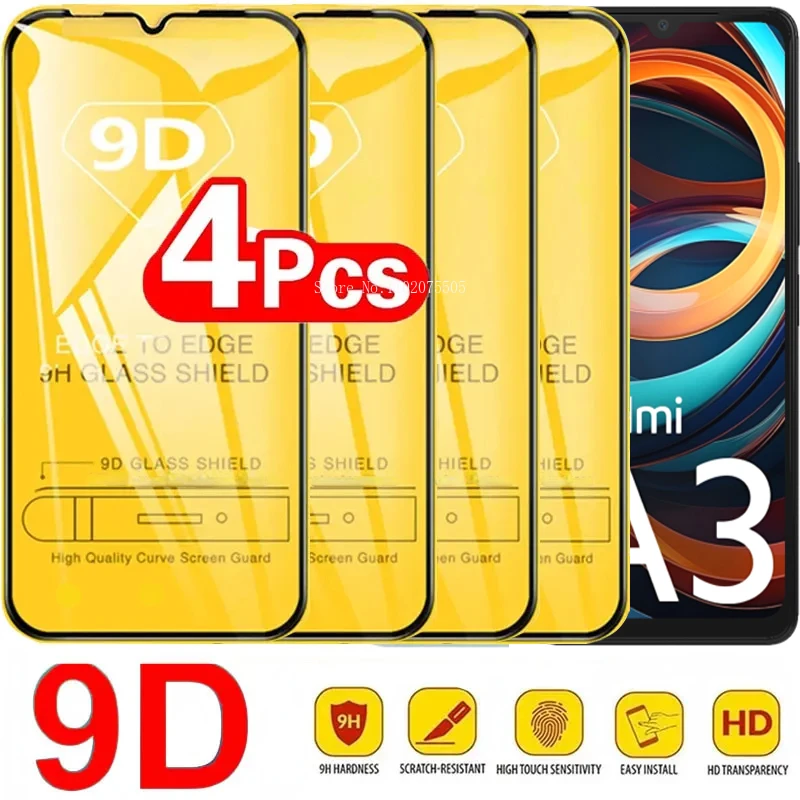 4PCS 9D Tempered Glass For Xiaomi Redmi A3 A1 A2 10A 9T 12 13 C Screen Protector Glass For Xiaomi Redmi A1 A2 Plus Screen Glass