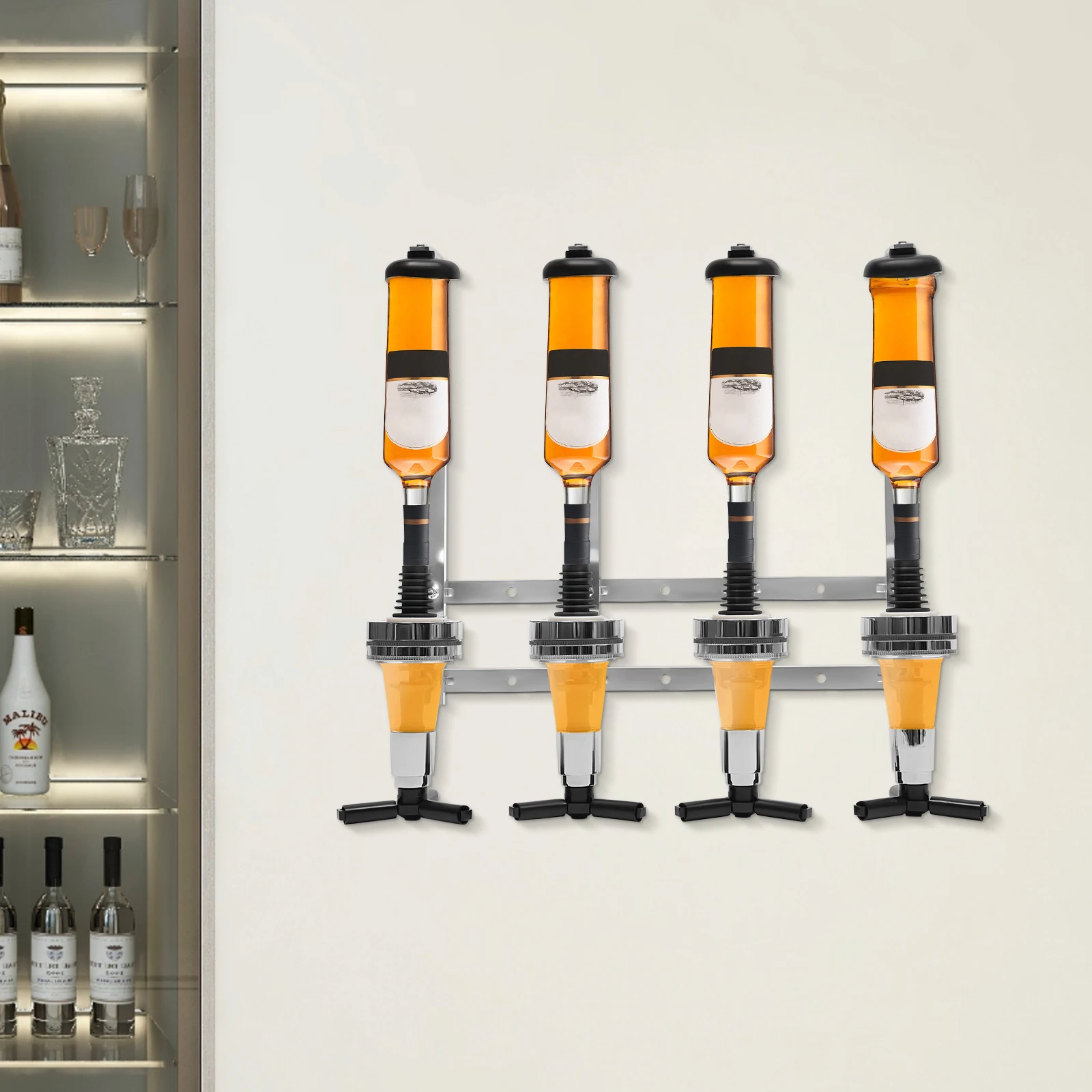 

Настенный диспенсер для ликеров BulkHarbor с 4 бутылками, подпружиненный перевернутый диспенсер для вина, пива, спиртных напитков