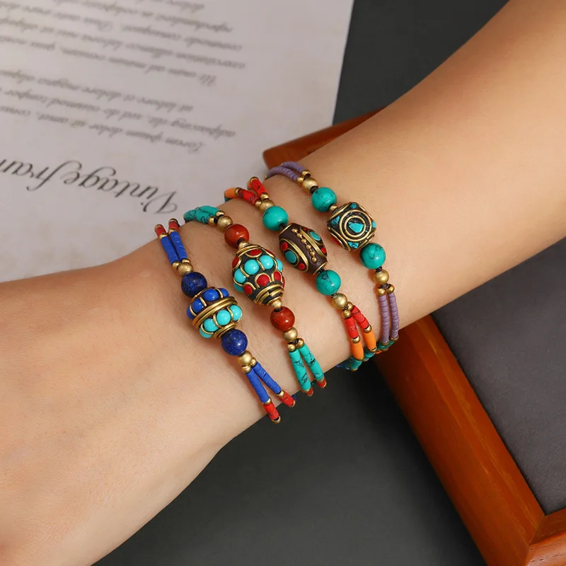 Original Design Tibetan Color Nepal Woven Bracelet Ethnic Style Female Retro Bell Bracelet Tibetan Bracelet