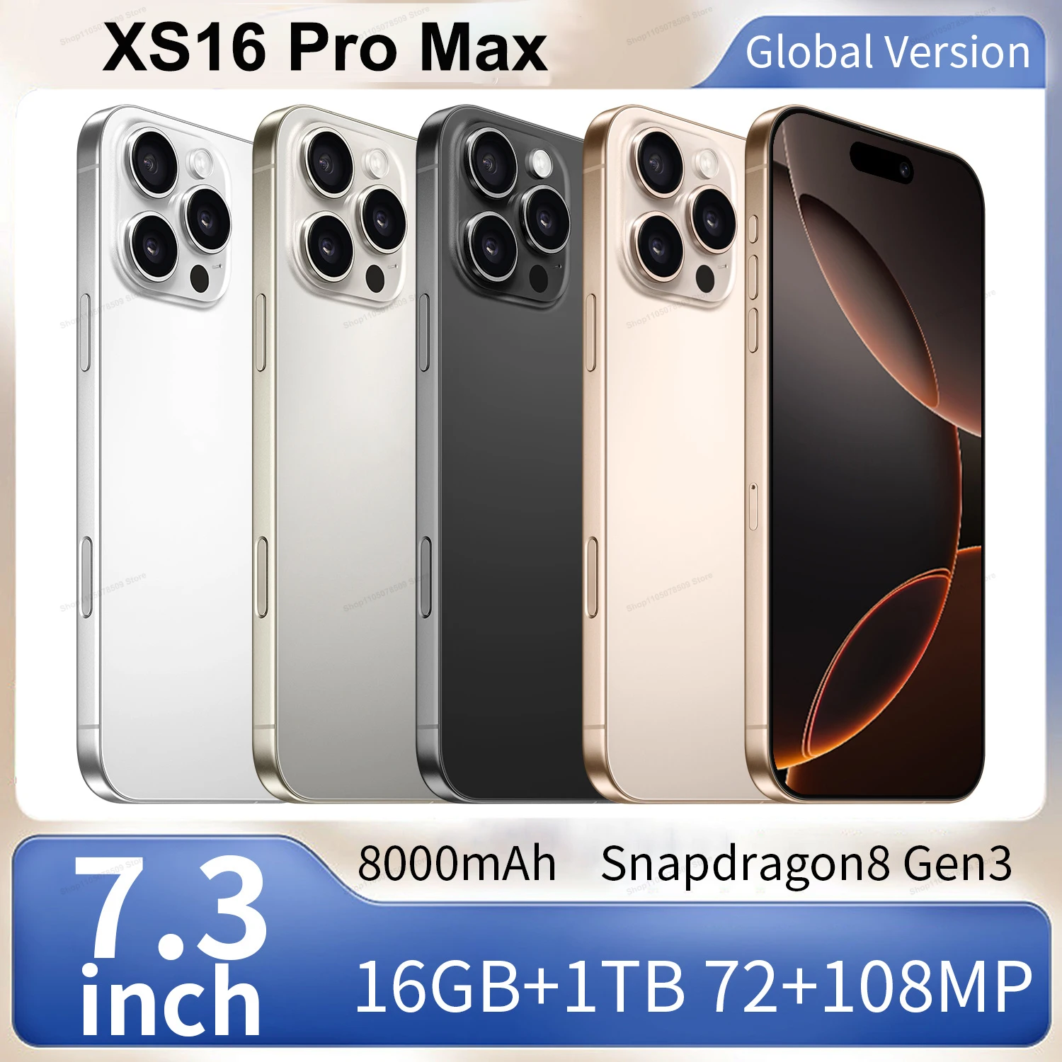 

2025 New XS16 pro max 7.3HD Global Edition Original Smart Dual Card 7800mAh Battery Facial Recognition Function