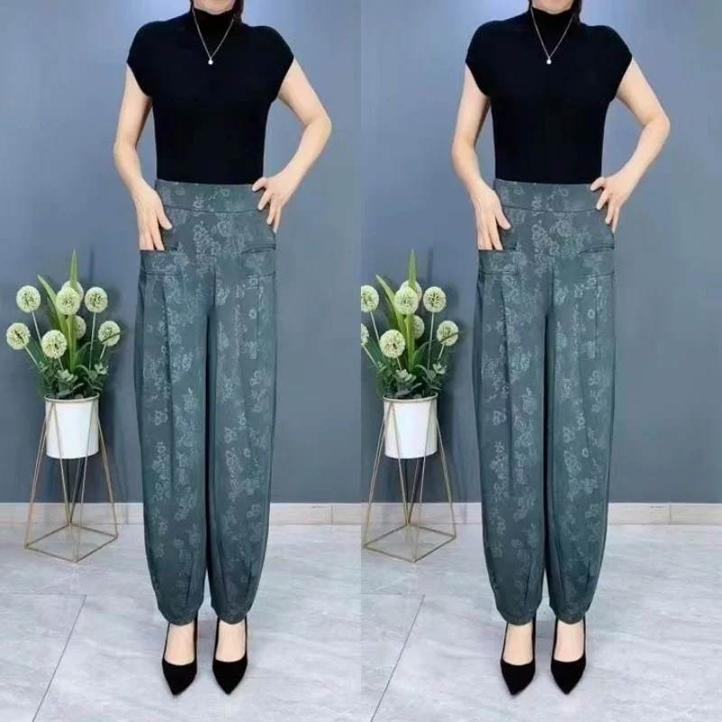 

Ethnic Style Women Vintage Spring Summer Lantern Pants Korean Elastic High Waist Fashion Elegant Casual Printing Loose Trousers