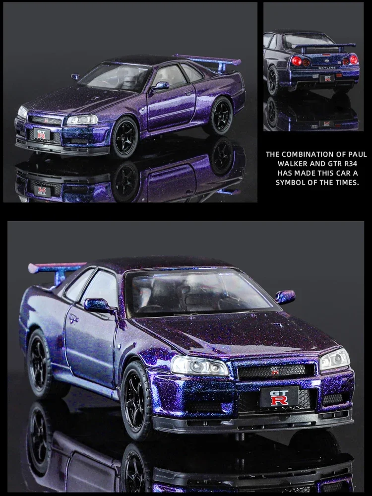 Diecast 1/32 Nissan Skyline GTR34 Sport Car Model Simualtion JDM Fast & Furious Casting Toy Vehicle Boy Gift Collection Voiture