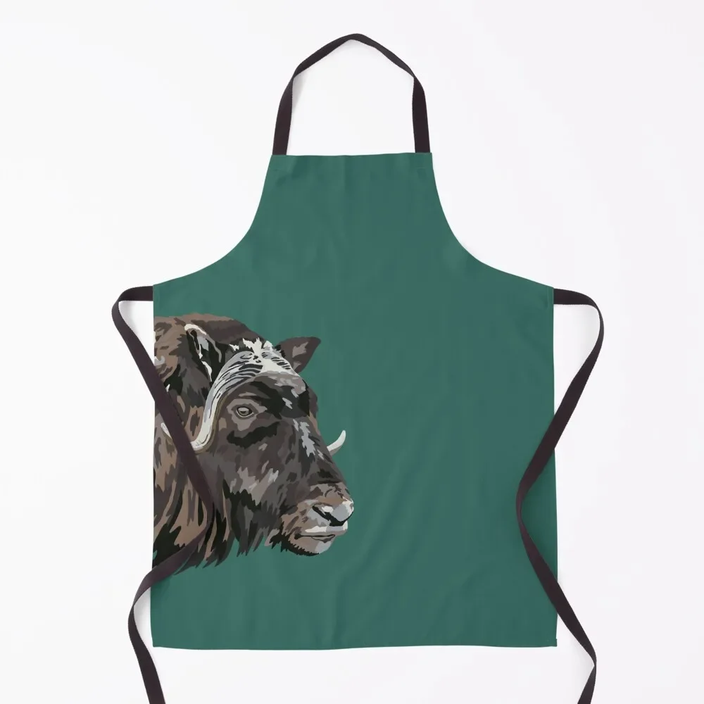 

Musk Ox Portrait Apron Bib For Kitchen Cooking Clothes barber men Apron