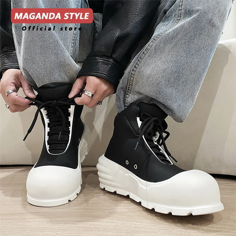 Autumn and winter genuine leather Mating boots men's trendy short boots niche ig tai chi thick sole 8CM big head dad shoes