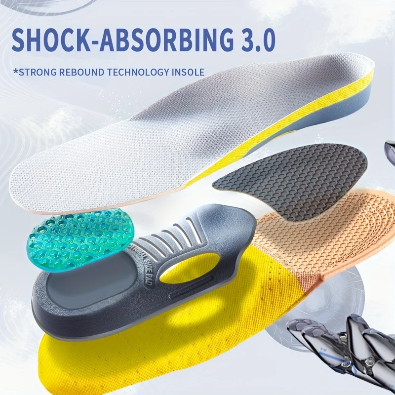 1 Pair Unisex Sports Shock-absorbing Insoles, Suitable For Basketball Playing, Running, Long-lasting Standing, Mountain Climb