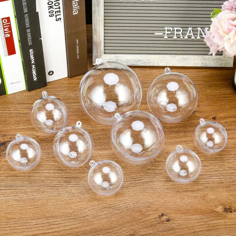 1/24pcs DIY Plastic Ball Fillable Transparent Hollow Hanging Ornaments Christmas Tree Open Ball Box Gift Decor for Wedding Party