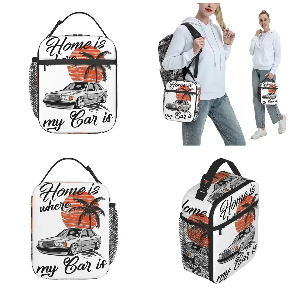 Vintage 190E Classic Car W201 Accessories Insulated Lunch Bag for Men Women School Retro Cars Storage Food Box