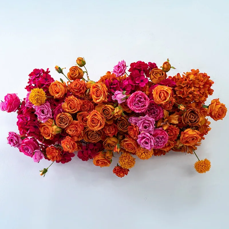 

100 см искусственный цветочный бегунок, роза, Гортензия, утолщенные цветы, композиция ряда, Свадебный декор, декор для свода стопы, раскладка цветов, реквизит для стен