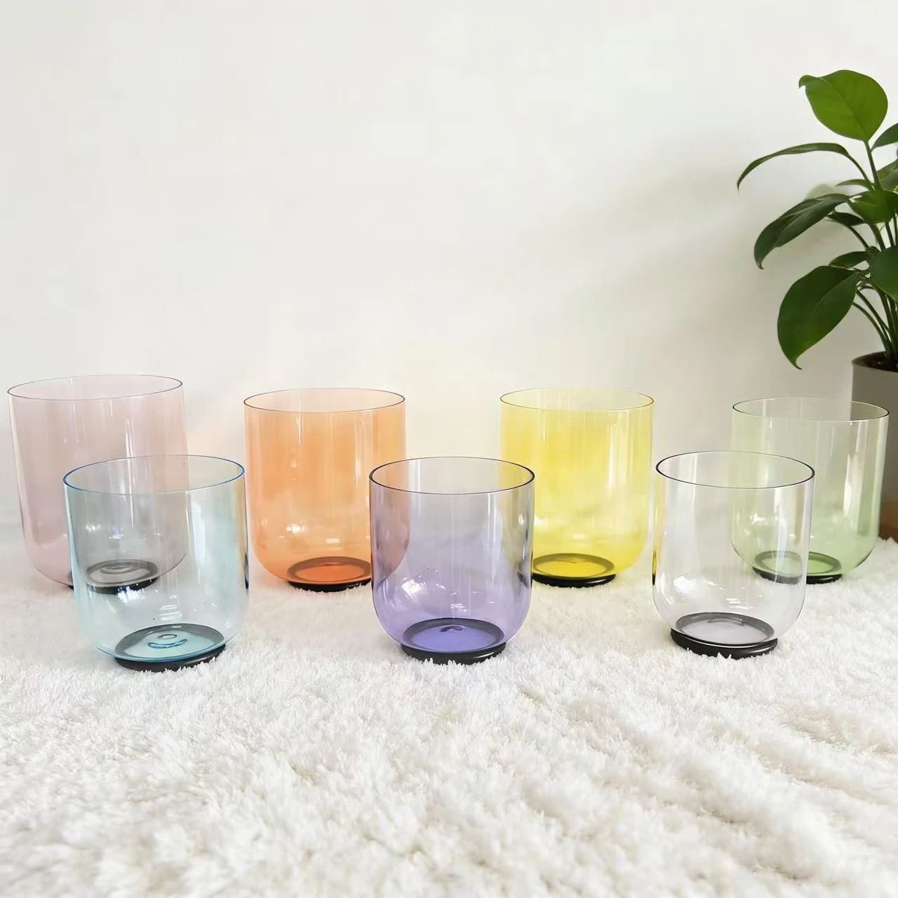 Hey-eun 7pcs CDEFGAB Note Color Clear Crystal Singing Bowls Set  Quartz Sound Healing Yoga Meditation Transparent Bowls with Bag