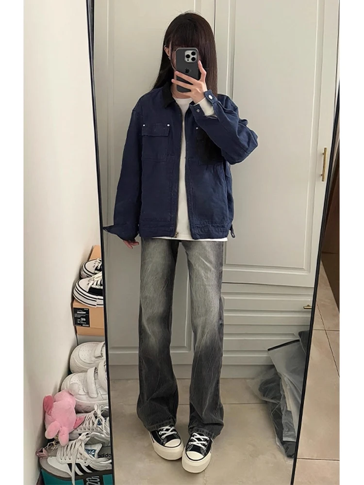 

Мужские свободные прямые джинсы Cleanfit с завышенной талией, осенние модные длинные брюки с высокой талией, джинсовые джинсы