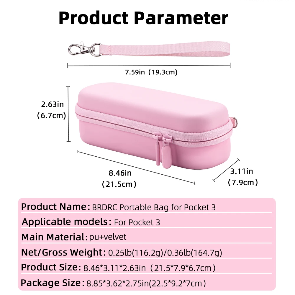 ل DJI Osmo Pocket 3 Body Bag المحمولة صندوق تخزين من الألومنيوم اليد مقاوم للماء Osmo Pocket 3 مقبض حزام الوردي ملحقات الكاميرا