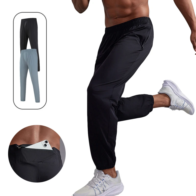 

(M-3XL) Охлаждающие брюки из ледяного шелка для мужчин и женщин, нейлон 40D, быстросохнущие спортивные брюки с 4-сторонней эластичностью, летние спортивные брюки для бега с карманом на молнии