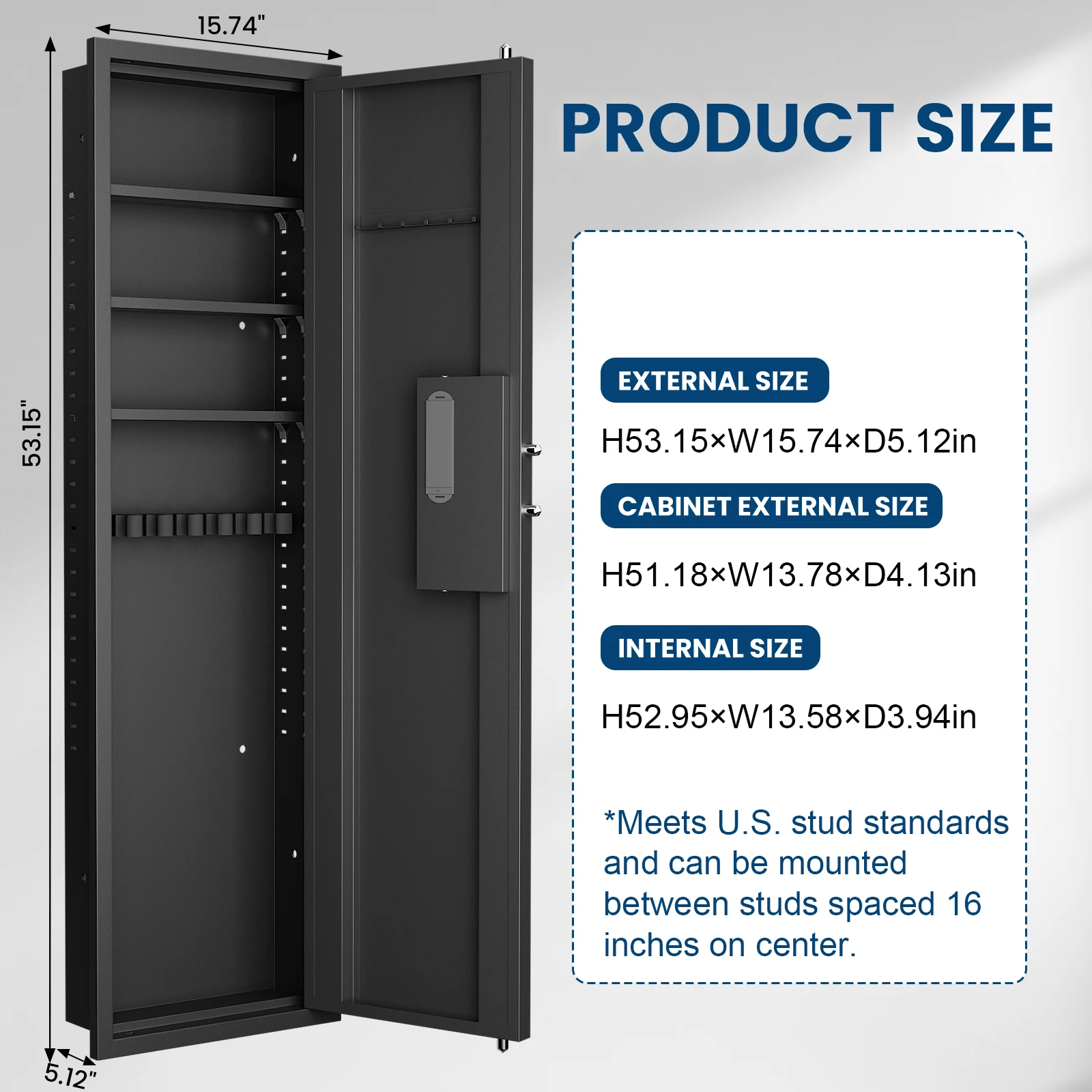 Kavey Wall Safe Between the Studs, Hidden Safe with Dual Alarm System,Silent Mode,3 Adjustable Shelves and Magnetic Slot