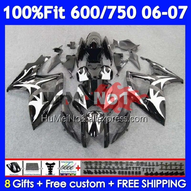 Injection Body For SUZUKI GSXR-750 GSXR 600 750 104No.52 GSXR-600 K6 750CC GSXR600 GSXR750 06 07 2006 2007 White black Fairing