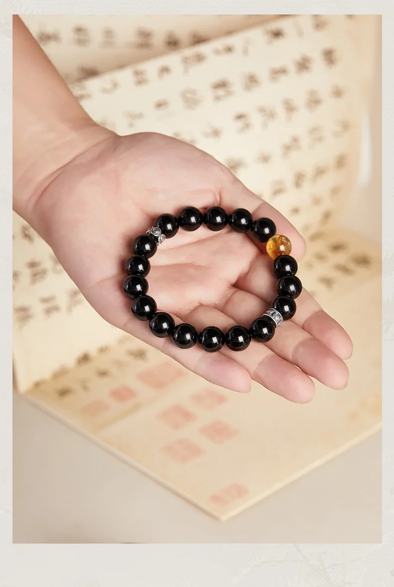 Obsidian Bracelet Unisex with Fish Benmingfo Buddha Bead Hand String Amulet for Tai Sui Resolution - Men's Women's Jewelry
