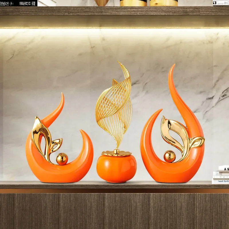 Handmade Ceramic Persimmon Ruyi Ornament Light Luxury Wine Cabinet TV Stand Entryway Home Decor Feng Shui Good Luck Gift