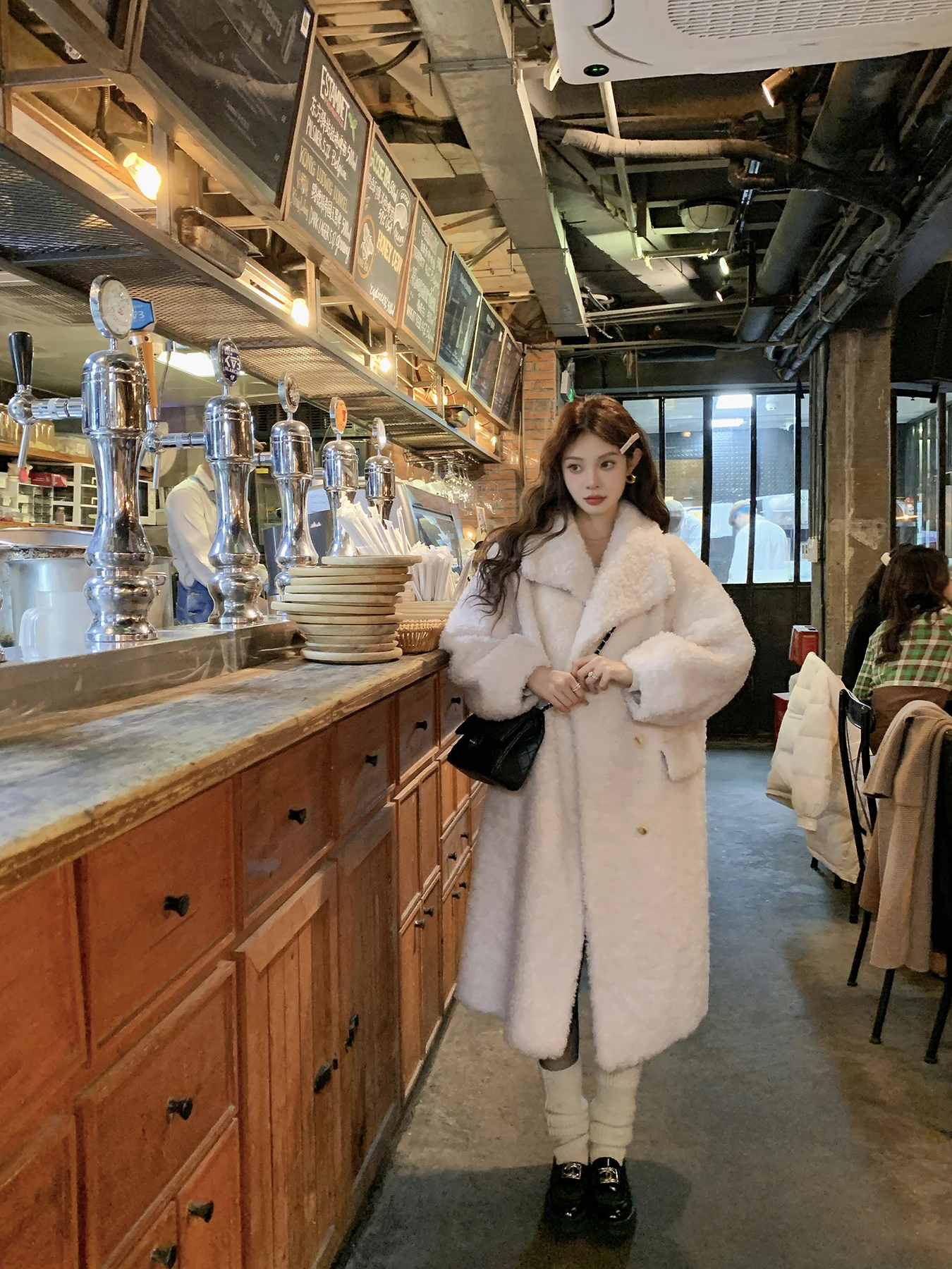 

Wior Love 00% Wool Lamb Fur Coat Loose Long Autumn Winter New Sle eepskin Leather Jaet Commute Sle Long Sve