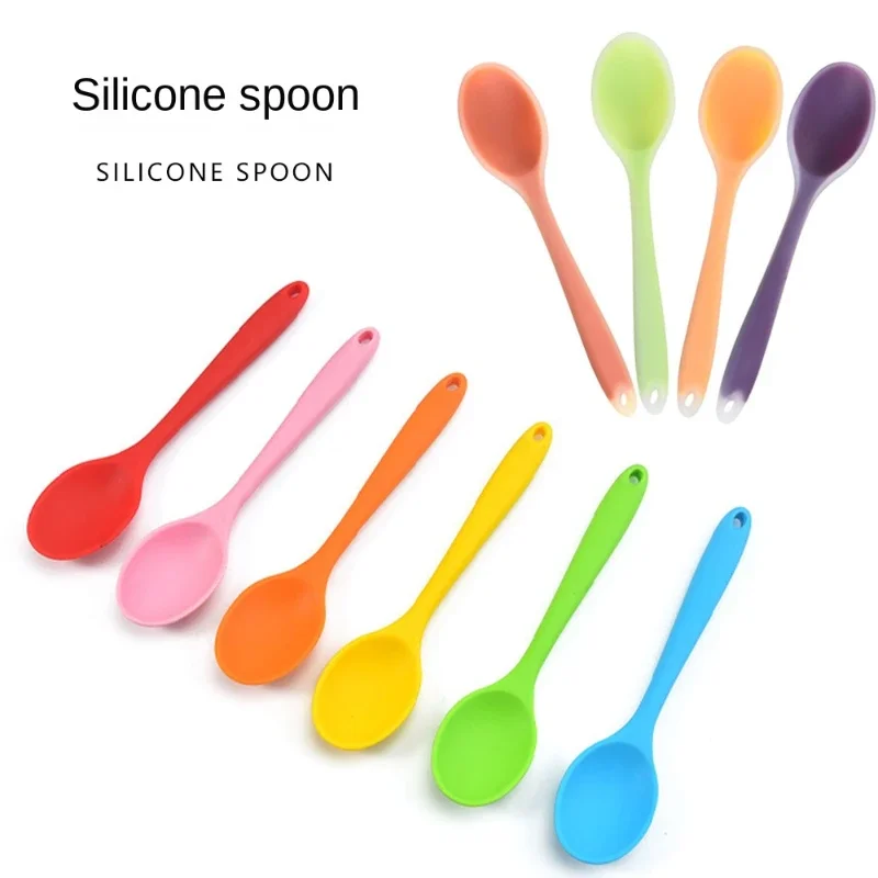 1Pcs Ceramics & Pottery Multi-color Stainless Steel Spoons Silicone Mini Ladle Spoon Wooden Tableware Non-stick Kitchen Mixing