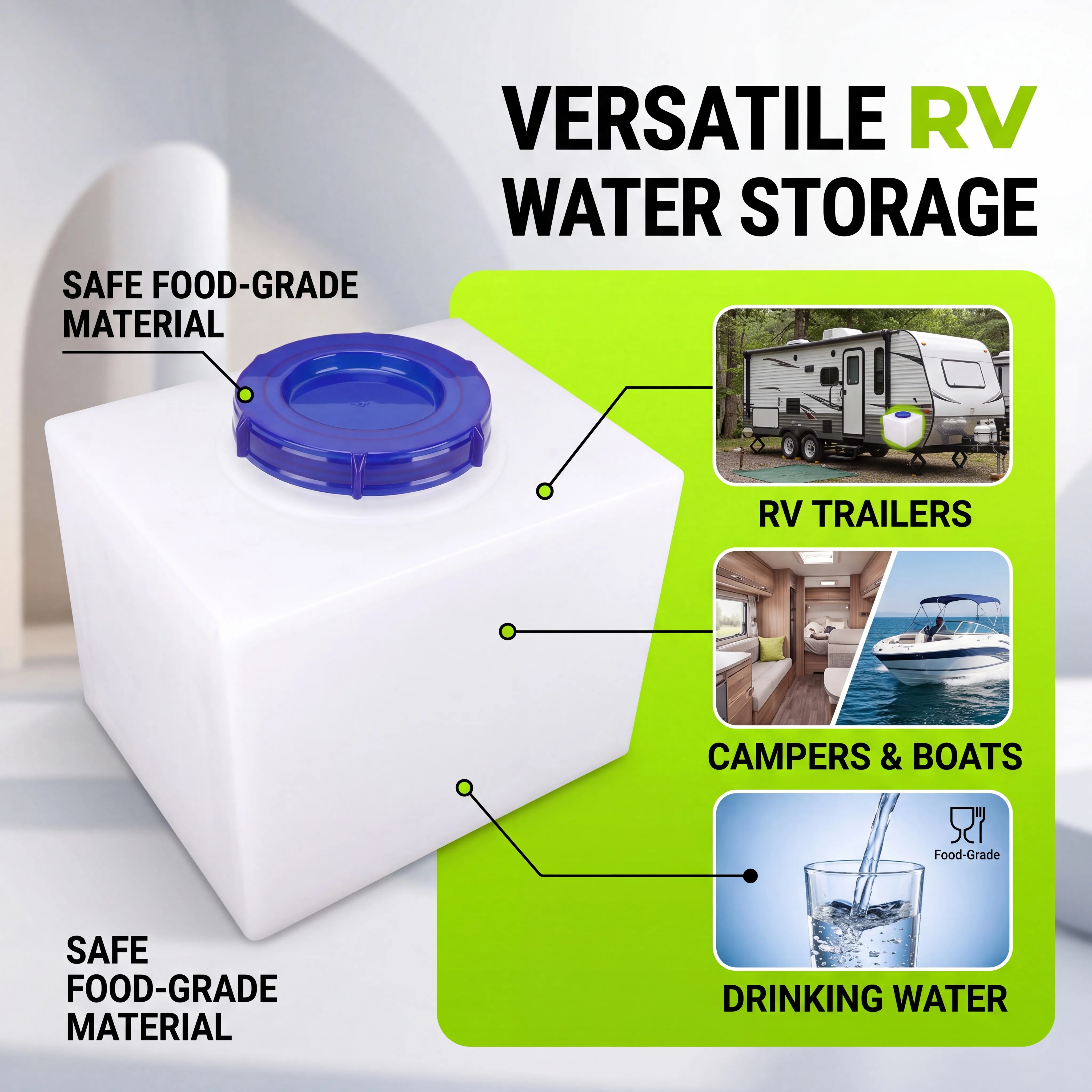 2 Sizes 3/5 Gallons RV Water Storage Tank Heat Cold Resistant PE Fresh Water Tank for Trailer Boat Yacht Accessories