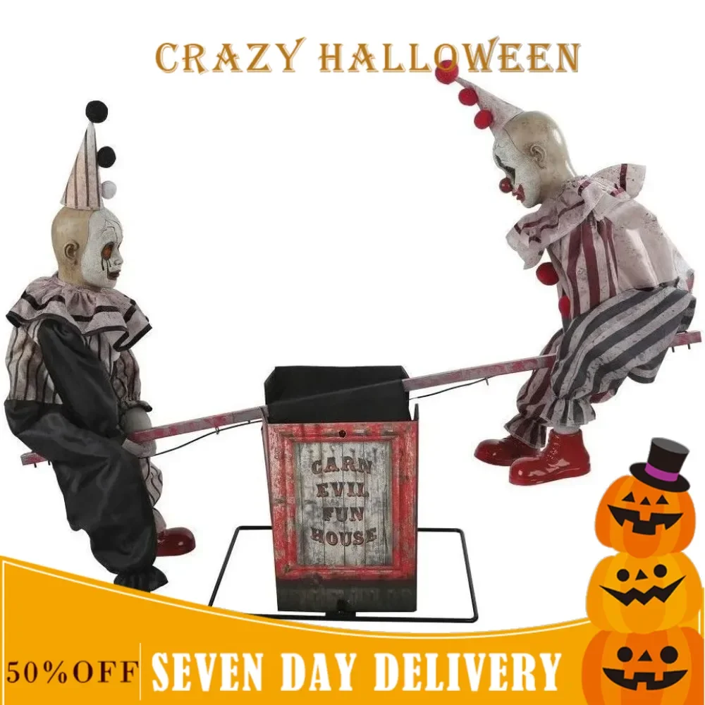 

Реквизит для украшения душа ужасов на Хэллоуин, уличный реквизит с двумя клоунами и качелями, украшение на Хэллоуин на открытом воздухе во дворе