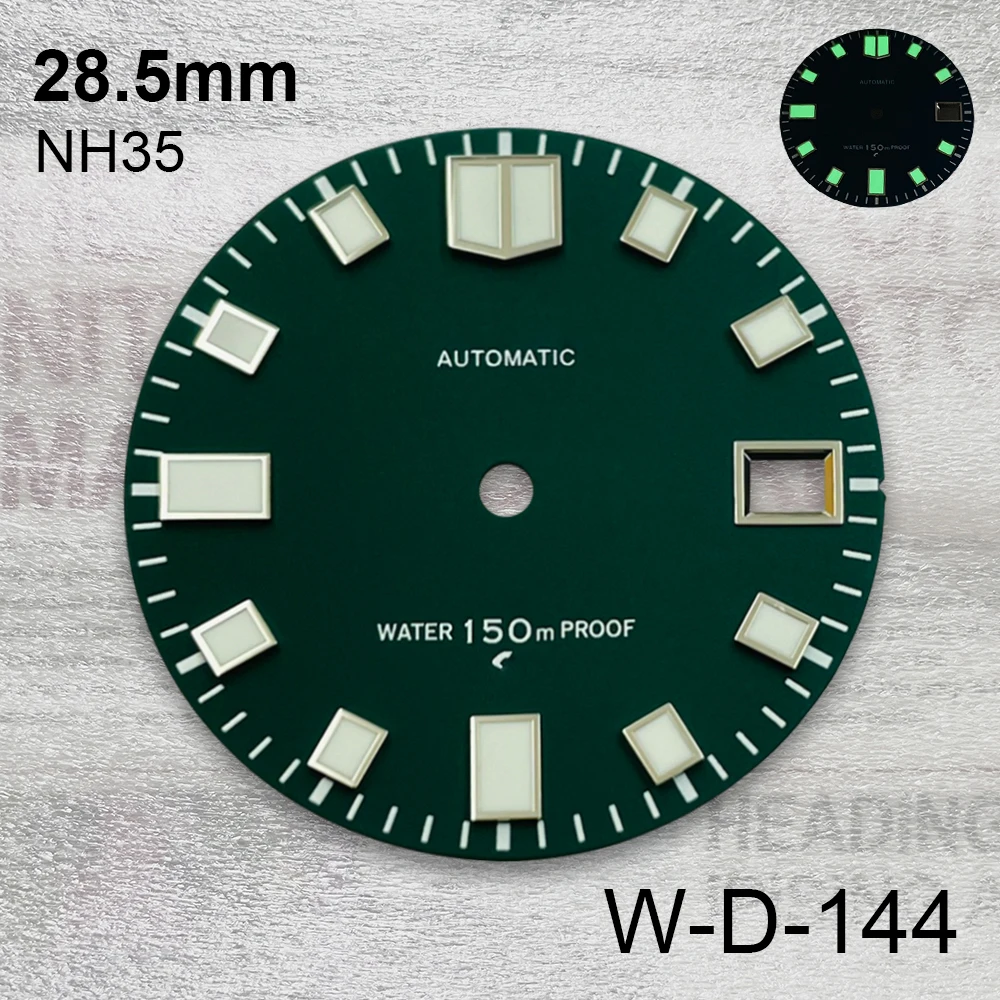 28.5mm S Logo Matte Dial Fit NH35/NH36/4R/7S Movement C3 Green Luminous High Quality Watch Modification Accessories