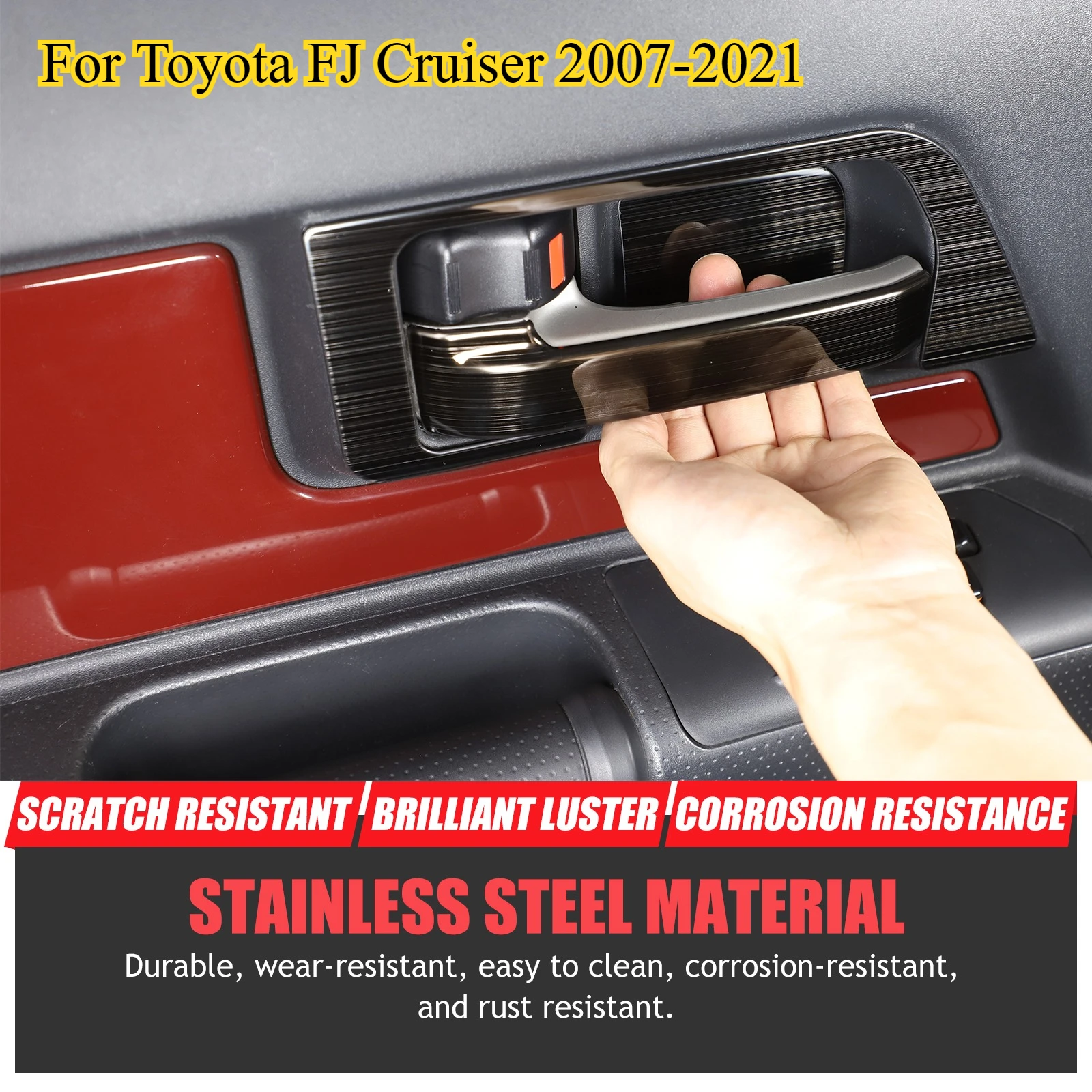 

For Toyota FJ Cruiser 2007-2021 Front Door Stainless Steel Carbon fiber pattern Inner Pull Handle Cup Car Interior Accessories