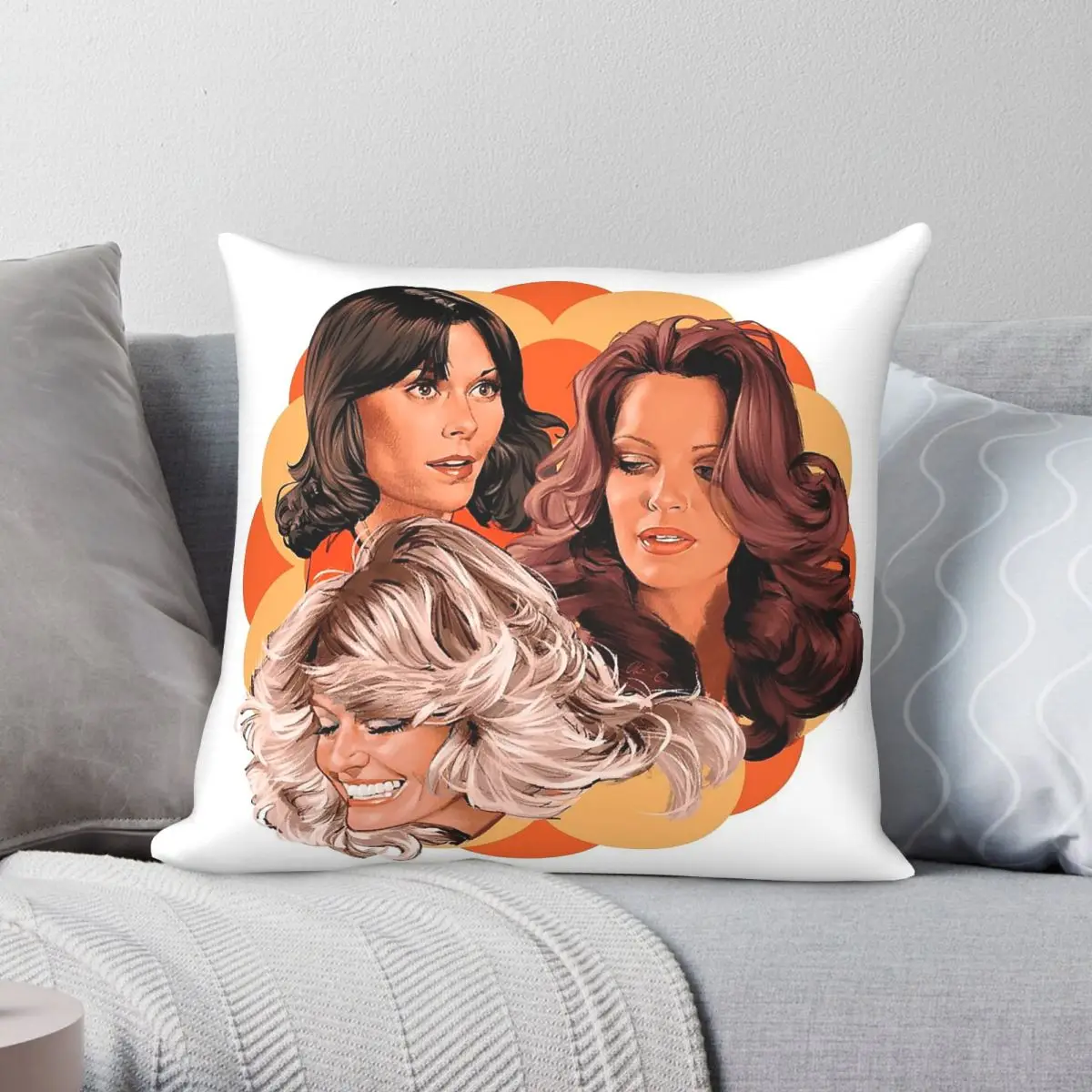 Funda de almohada cuadrada de Charlie's Angels Jaclyn Smith, funda de almohada decorativa con cremallera creativa de lino y poliéster, funda de cojín para sofá