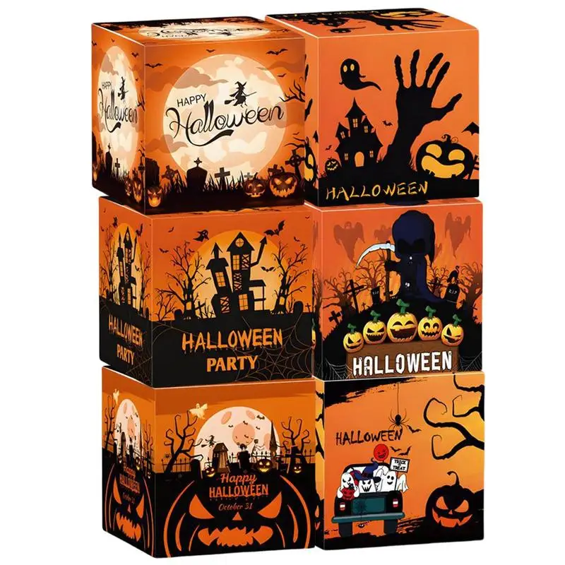 Halloween Candy Treat Box 6Pcs Chocolate Boxes Multipurpose Decorative Prop Paper Biscuit Box For Halloween Table Desktop