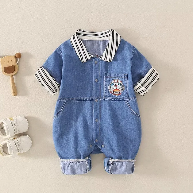 3-18 Months Baby Boy Rompers Spring and Autumn Jumpsuit Personality Denim Fabric Fashion Stand Collar Newborn Baby Boy Clothes