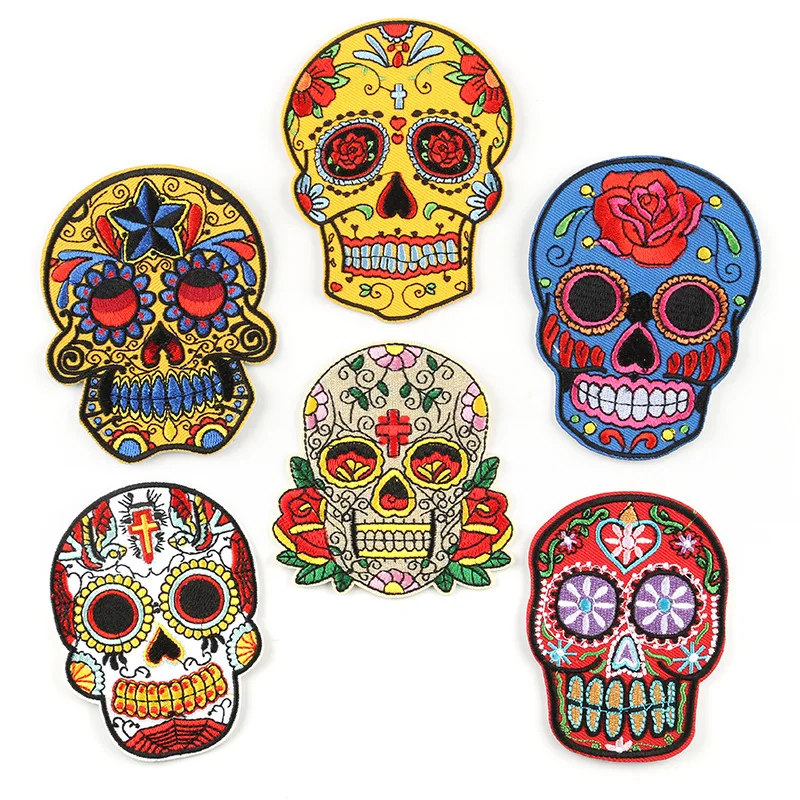 6Pcs Skull Series For on punk Hip-hop Clothes DIY Ironing Embroidered Patches Hat Jeans T-shirt Sew Backpack  Applique Badge